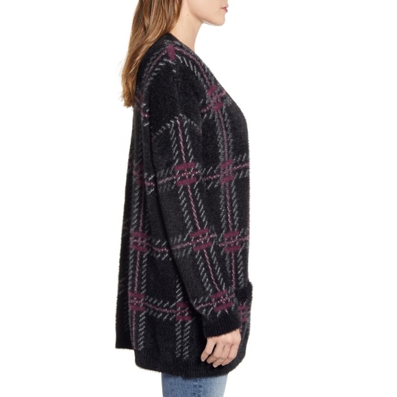 1. State Plaid Eyelash Open Front Cardigan Sweater - Picture 3 of 11
